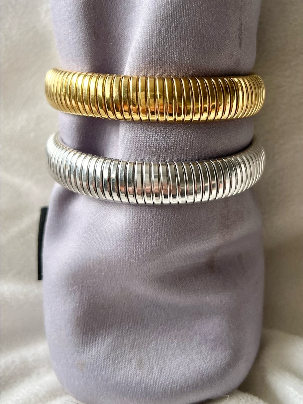 Silver Ribbed Bangle Bracelet - Picture 7 of 7